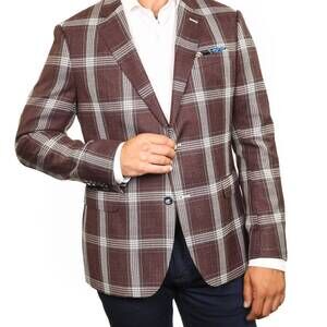 NEW 7 DOWNIE ST. santiago windowpane blazer in maroon